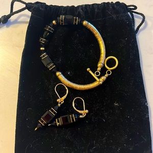 Matching set black dangle earrings and bracelet